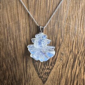 Blue Flash Moonstone Goldfish Pendant Necklace on Sterling Silver Box Chain
